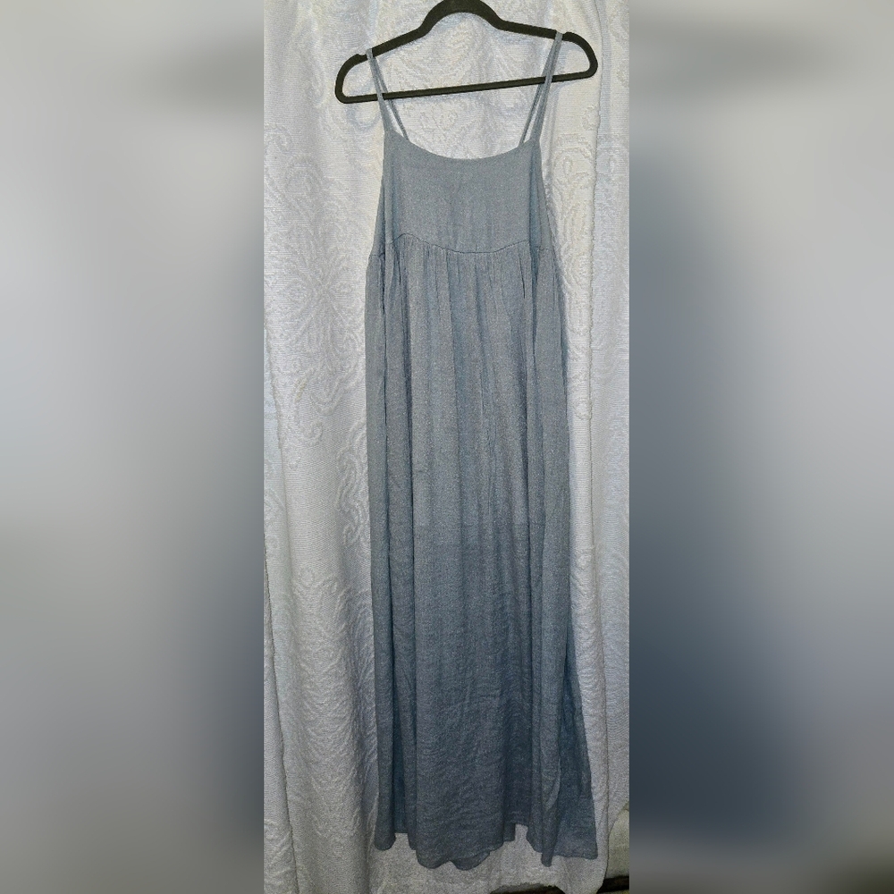 FlAWLESS Soft Blue Maxi Dress With Pockets And Tie Back For Adjustable Straps. L